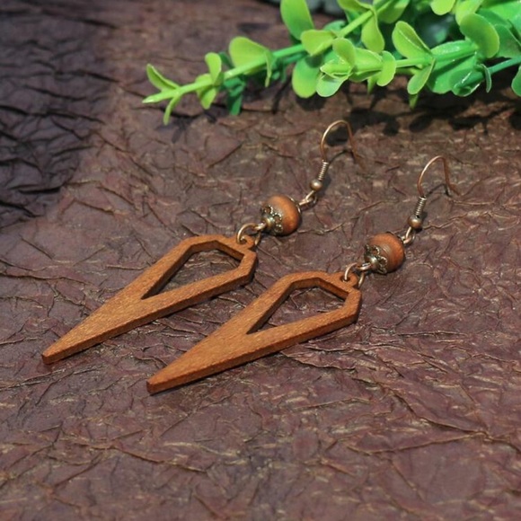 New Handmade Wooden Coffee Brown Geo Decor Woman’s Drop Earrings - Picture 5 of 6